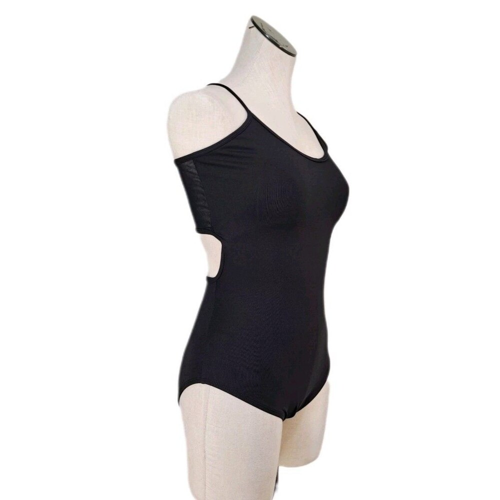 Aja VTG Open Back Cutout Crossback Strappy Tank Leotard Black Mesh Panel Size S - Picture 5 of 16